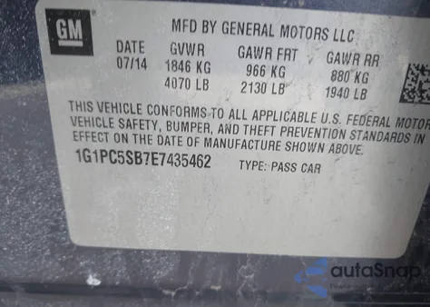 2014 Chevrolet Cruze 1Lt Auto z USA, uszkodzony, nr VIN 1G1PC5SB7E7435462